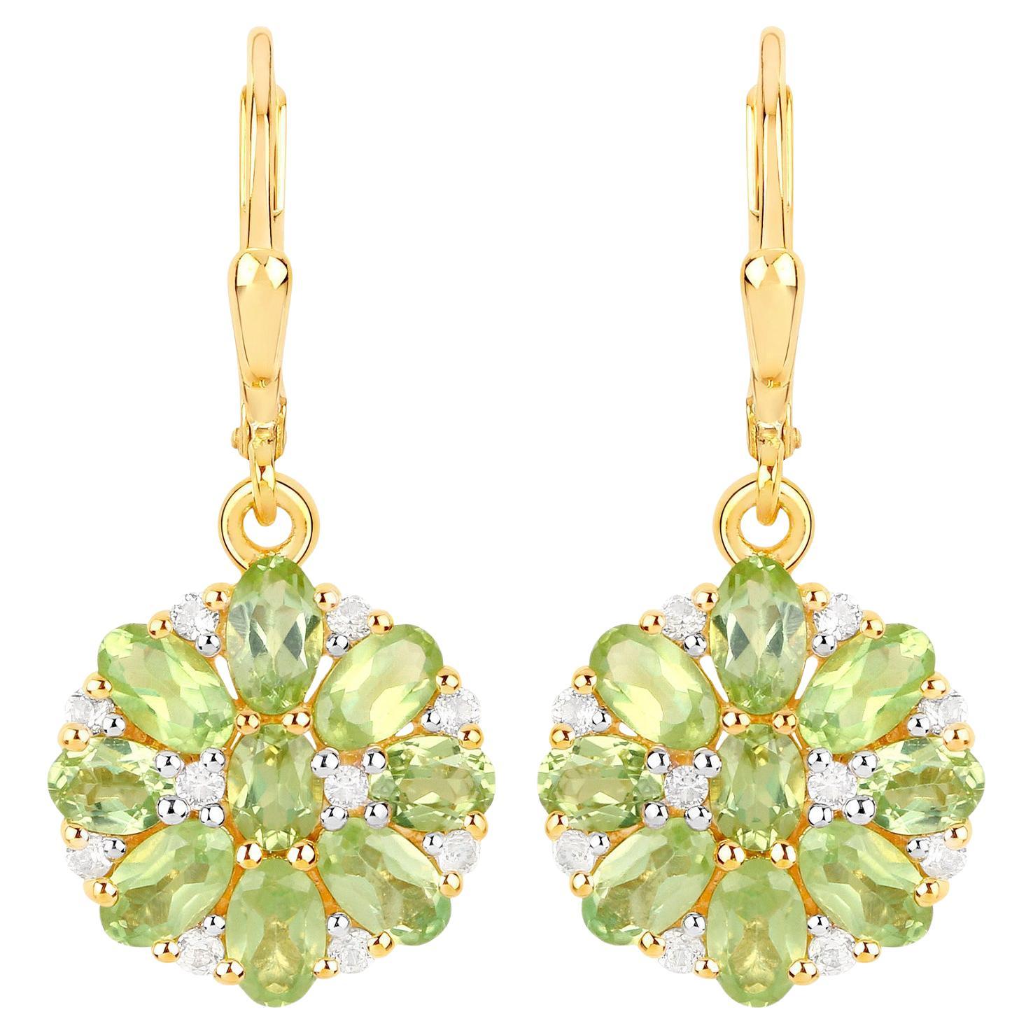 Orecchini a grappolo di peridoto naturale Topazio bianco 4,2 carati Argento placcato oro 18 carati