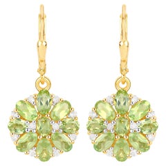 Orecchini a grappolo di peridoto naturale Topazio bianco 4,2 carati Argento placcato oro 18 carati