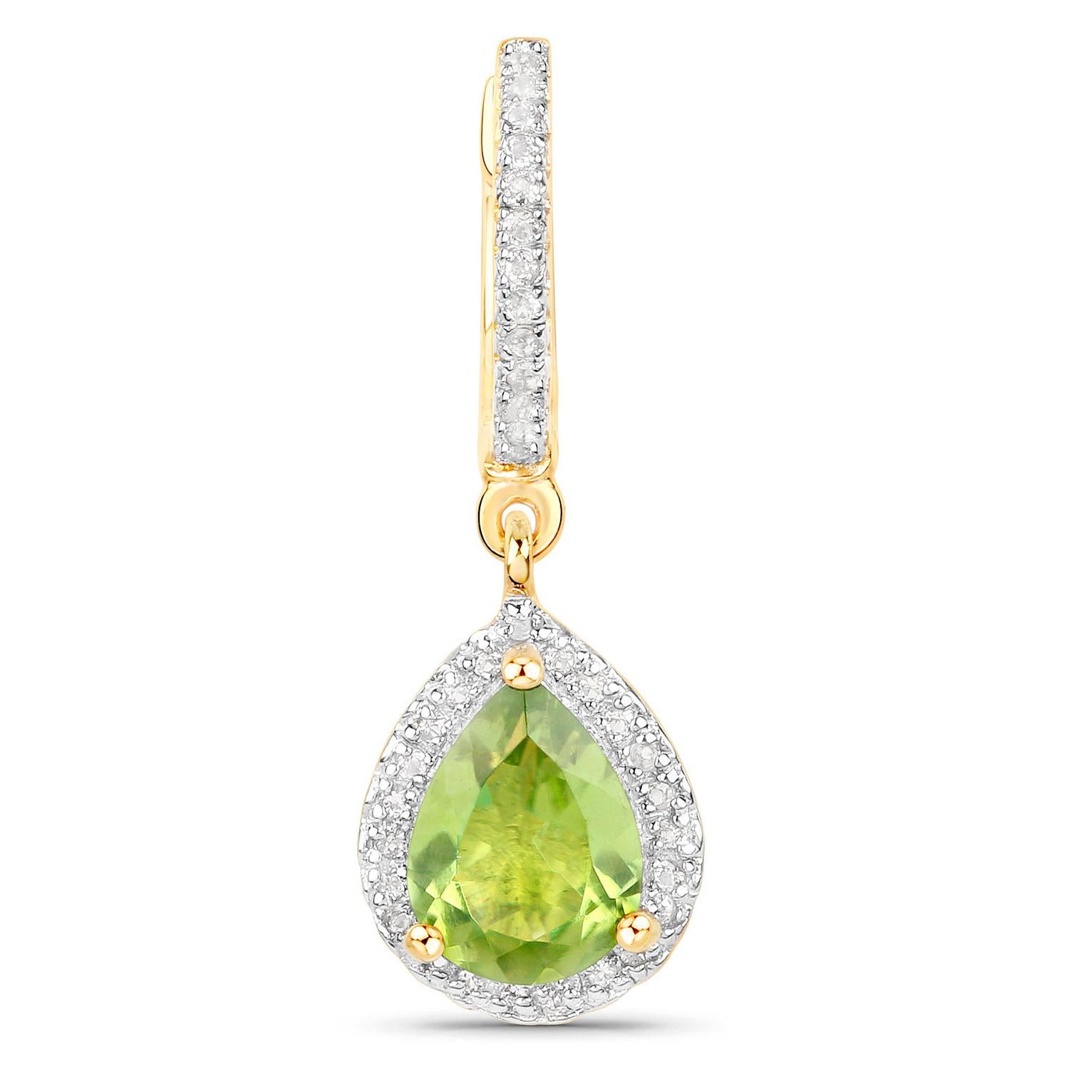 Pear Cut Natural Peridot Dangle Earrings White Topaz 2.16 Carats 18K Gold Plated Silver For Sale