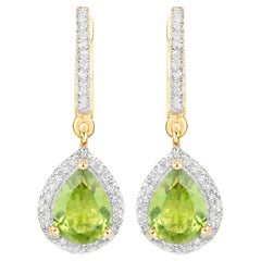 Natural Peridot Dangle Earrings White Topaz 2.16 Carats 18K Gold Plated Silver