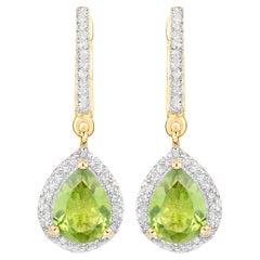 Pendientes colgantes de peridoto natural Topacio blanco 2,16 quilates Plata chapada en oro de 18 quilates