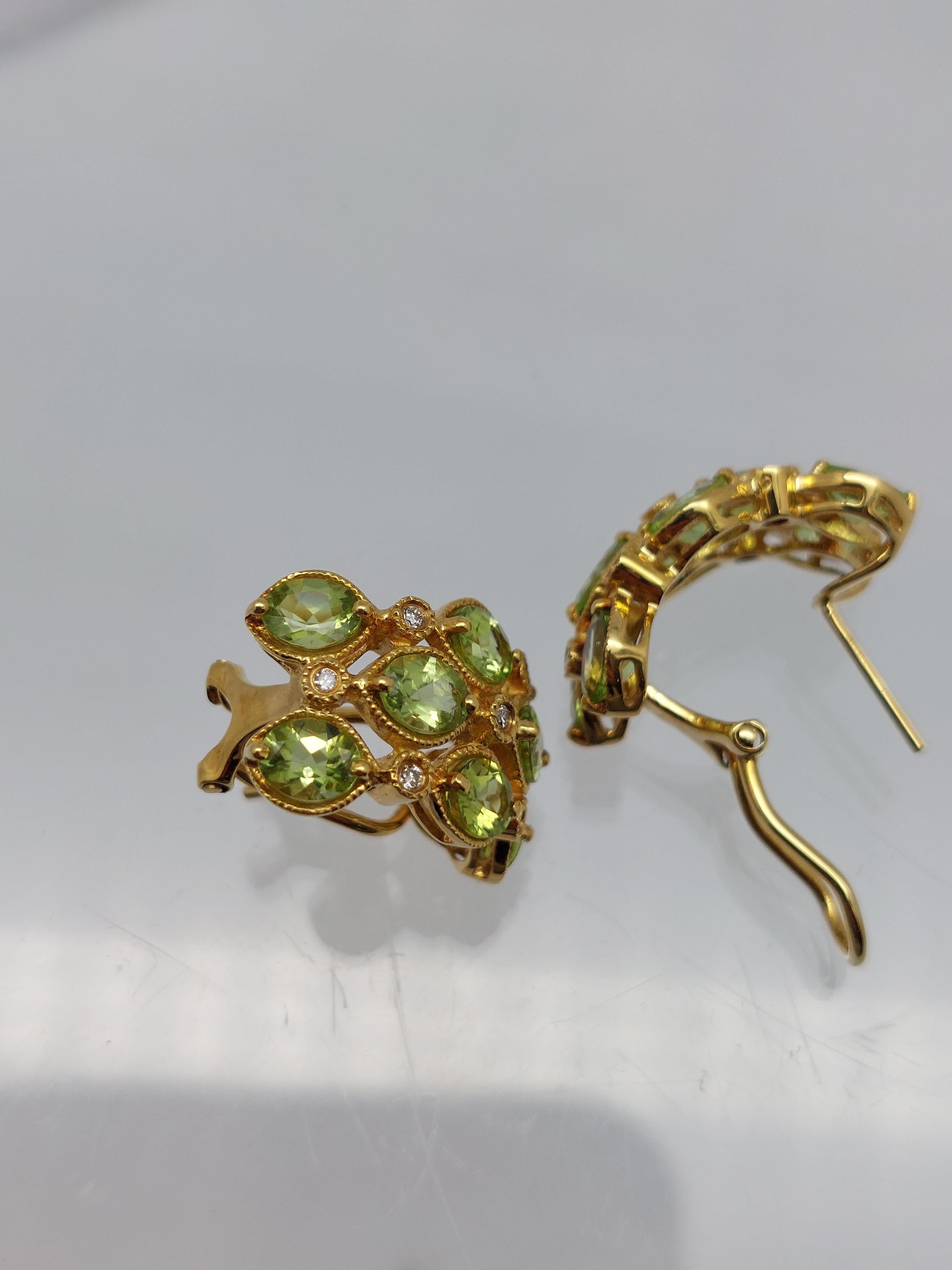 Natural Peridot & Diamond 18KT Earrings For Sale 5