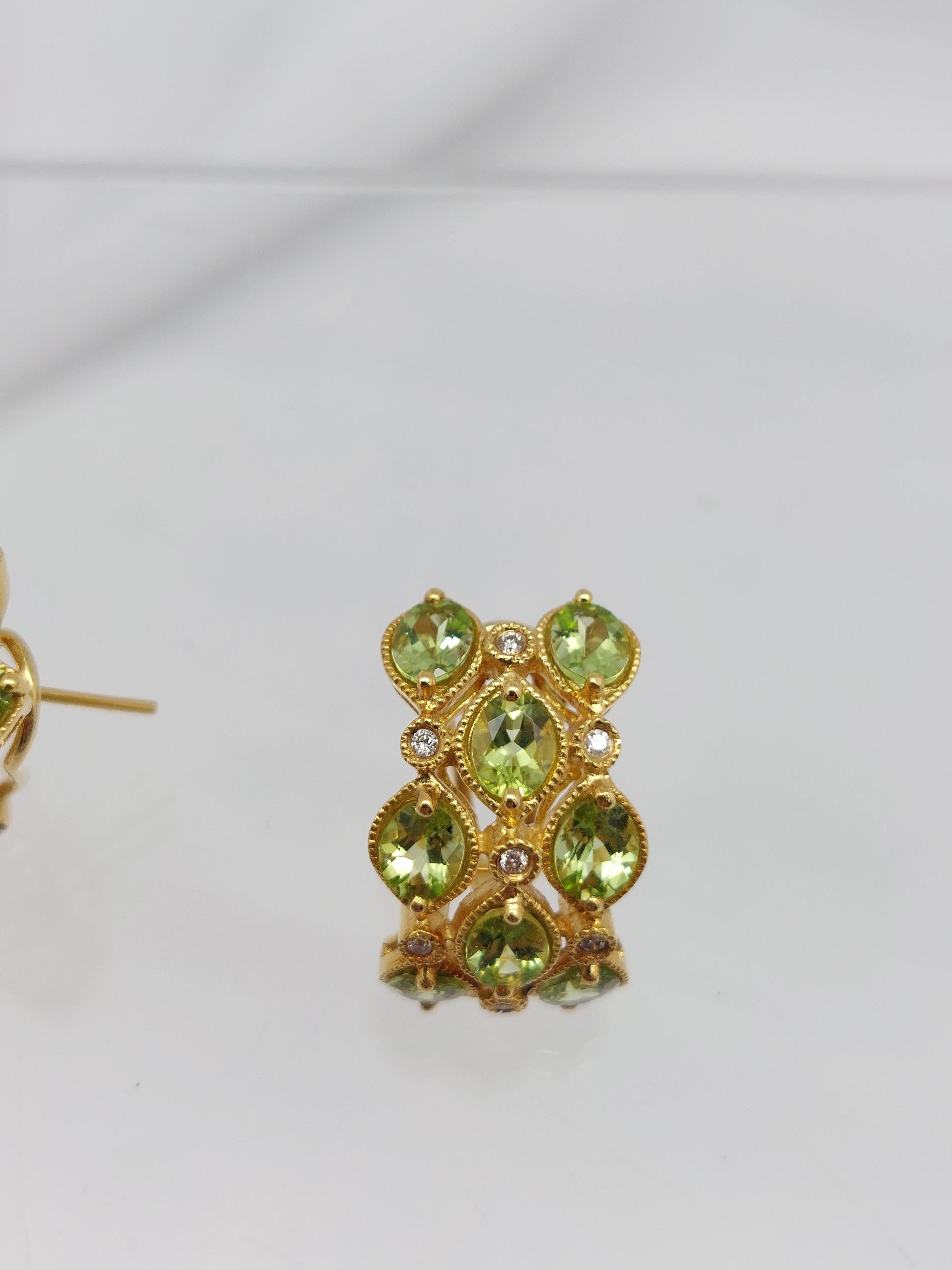 Contemporary Natural Peridot & Diamond 18KT Earrings For Sale