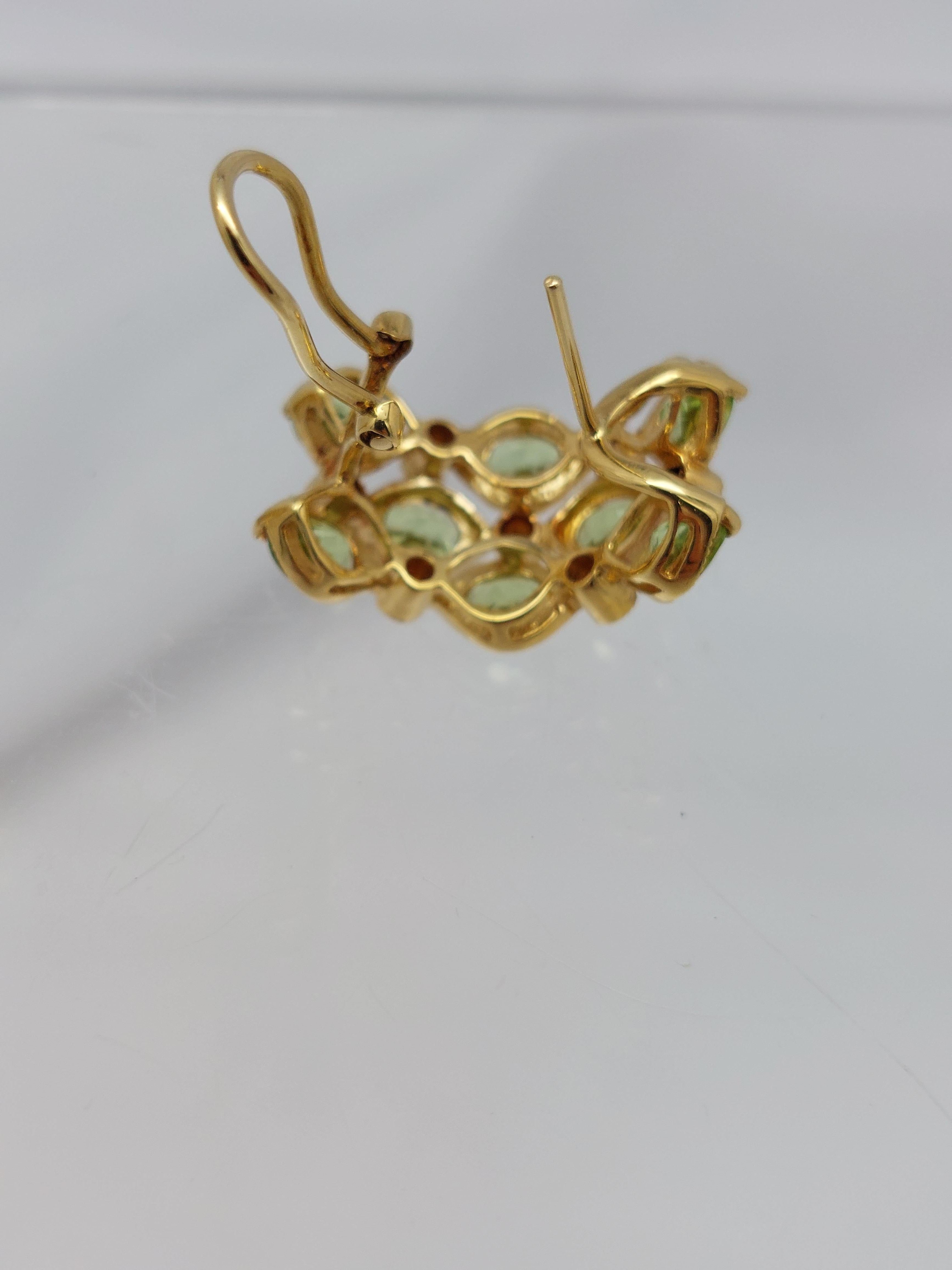Natural Peridot & Diamond 18KT Earrings For Sale 1
