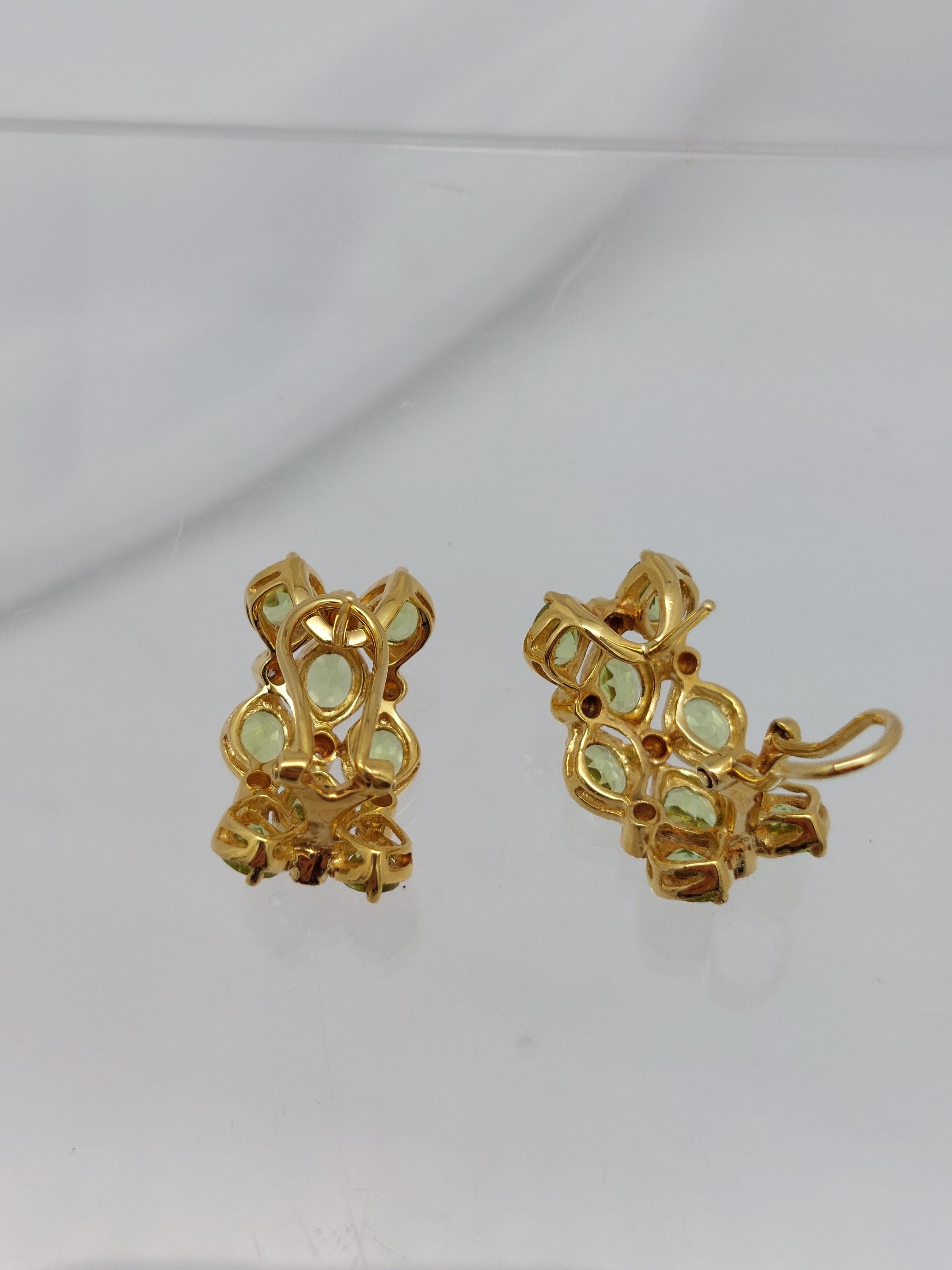 Natural Peridot & Diamond 18KT Earrings For Sale 2