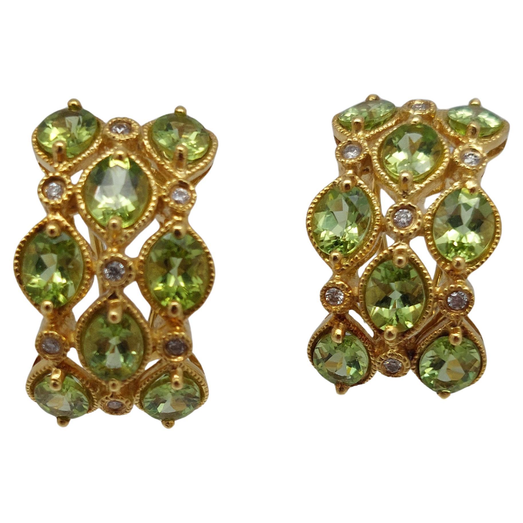 Natural Peridot & Diamond 18KT Earrings For Sale