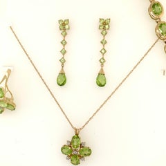 Natural Green Peridot and Diamond Approximate 36 Carat Gold Jewelry Set