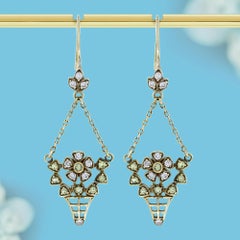 Natural Peridot Diamond Basket Floral Drop Earrings in Solid 9K Gold