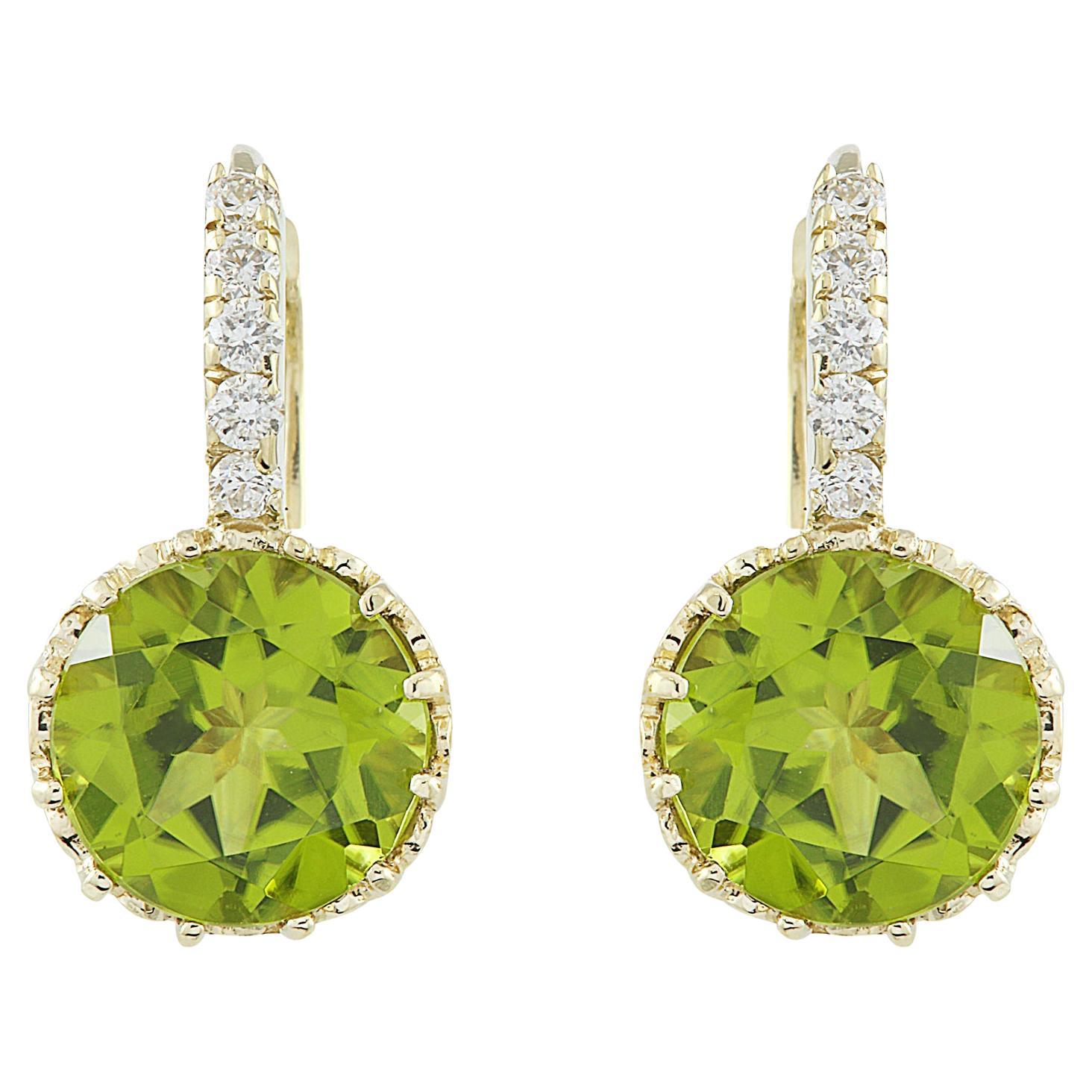 Natural Peridot Diamond Earrings in 14 Karat Solid Yellow Gold  For Sale