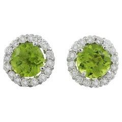 Natural Peridot Diamond Earrings In 14 Karat White Gold