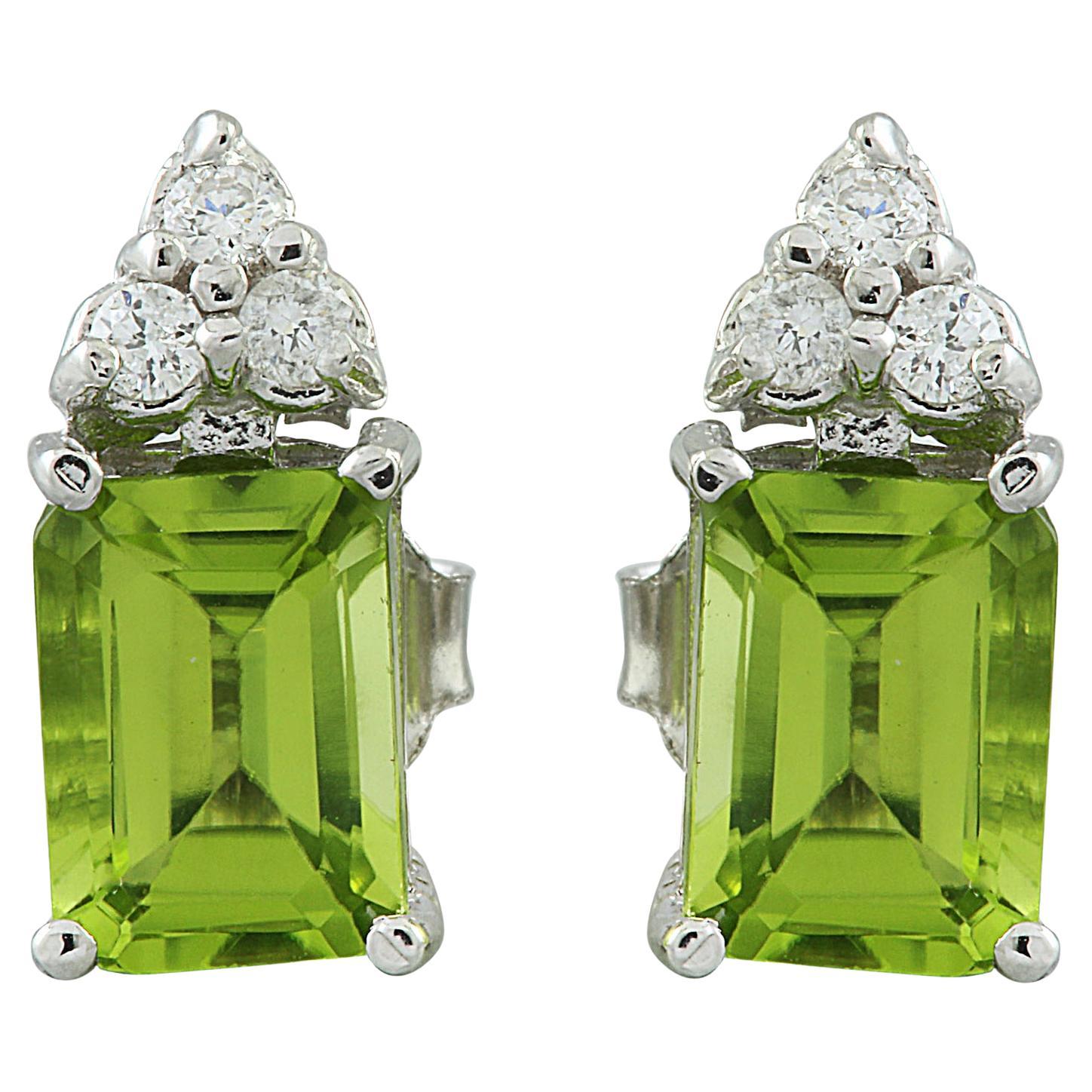 Natural Peridot Diamond Earrings In 14 Karat White Gold