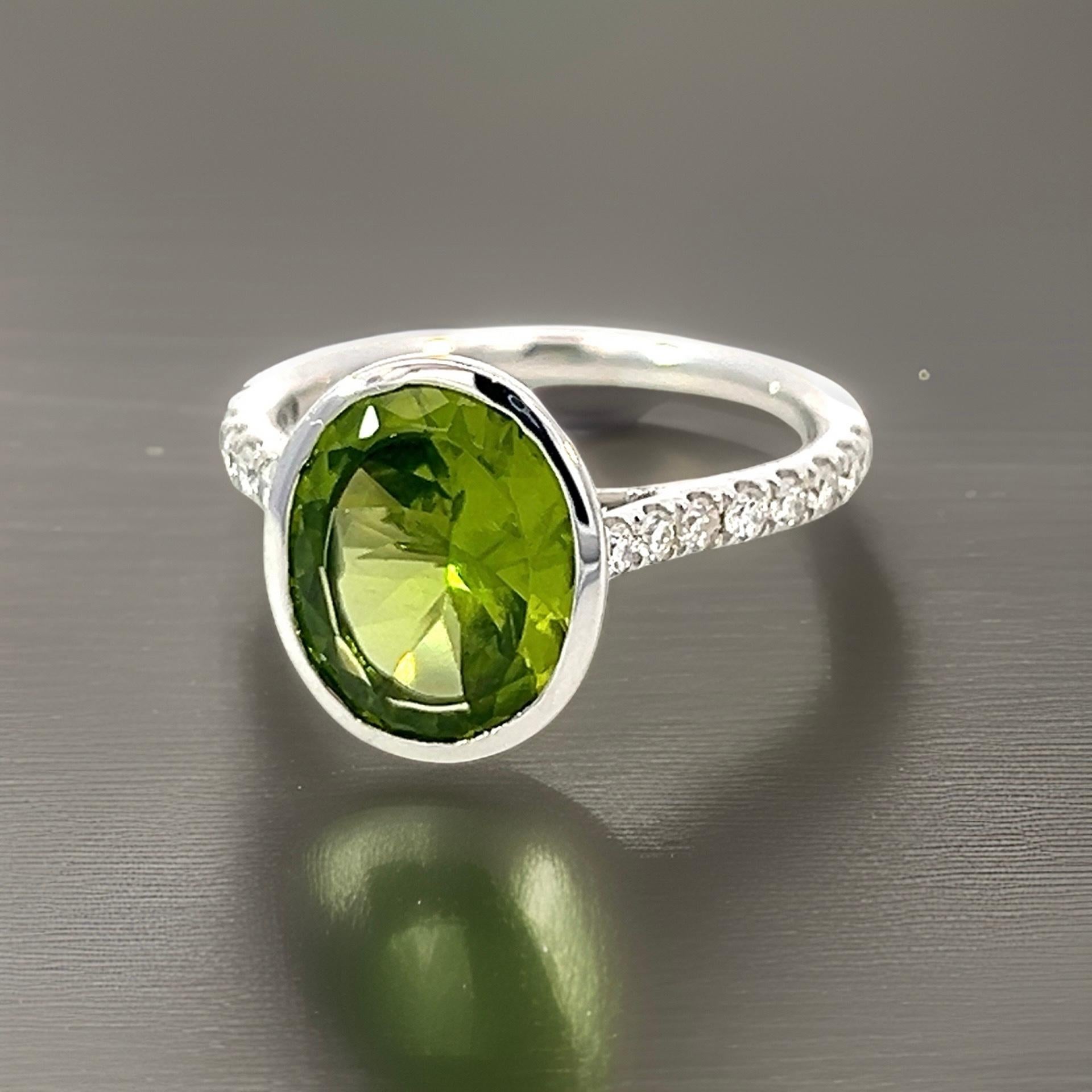 Natural Peridot Diamond Ring 6.5 14k W Gold 3.49 TCW Certified For Sale 8