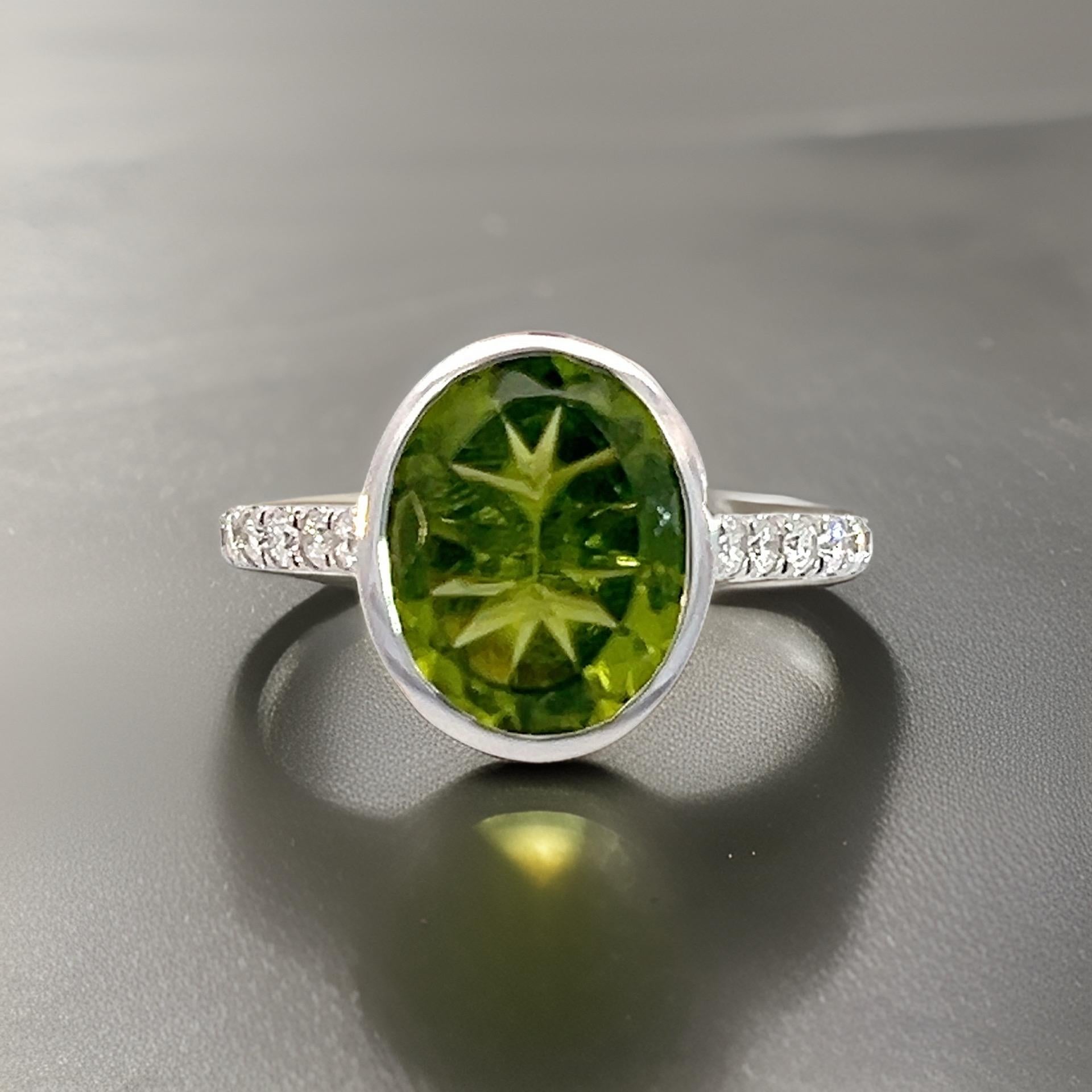 Natural Peridot Diamond Ring 6.5 14k W Gold 3.49 TCW Certified For Sale 10
