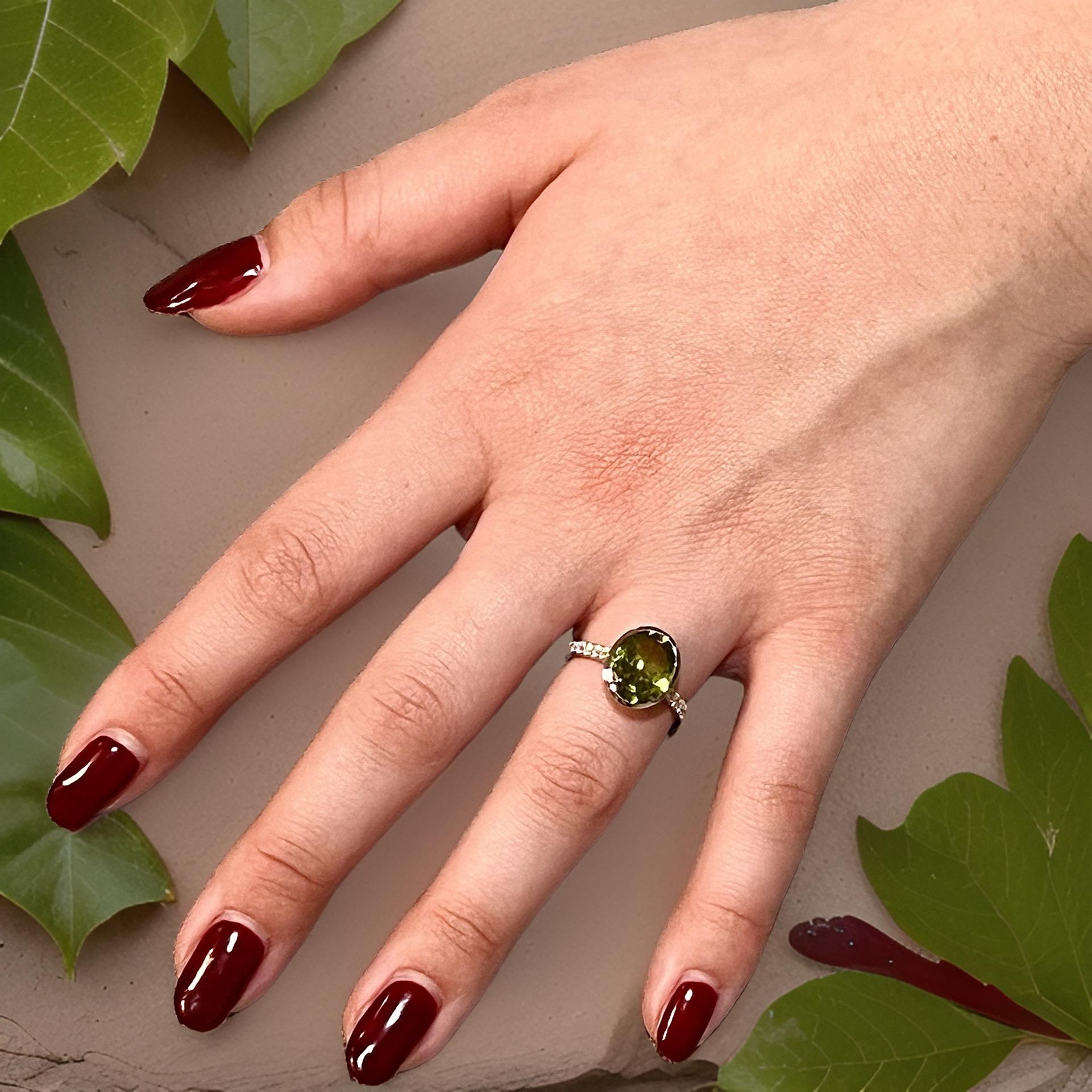 Natural Peridot Diamond Ring 6.5 14k W Gold 3.49 TCW Certified For Sale 11