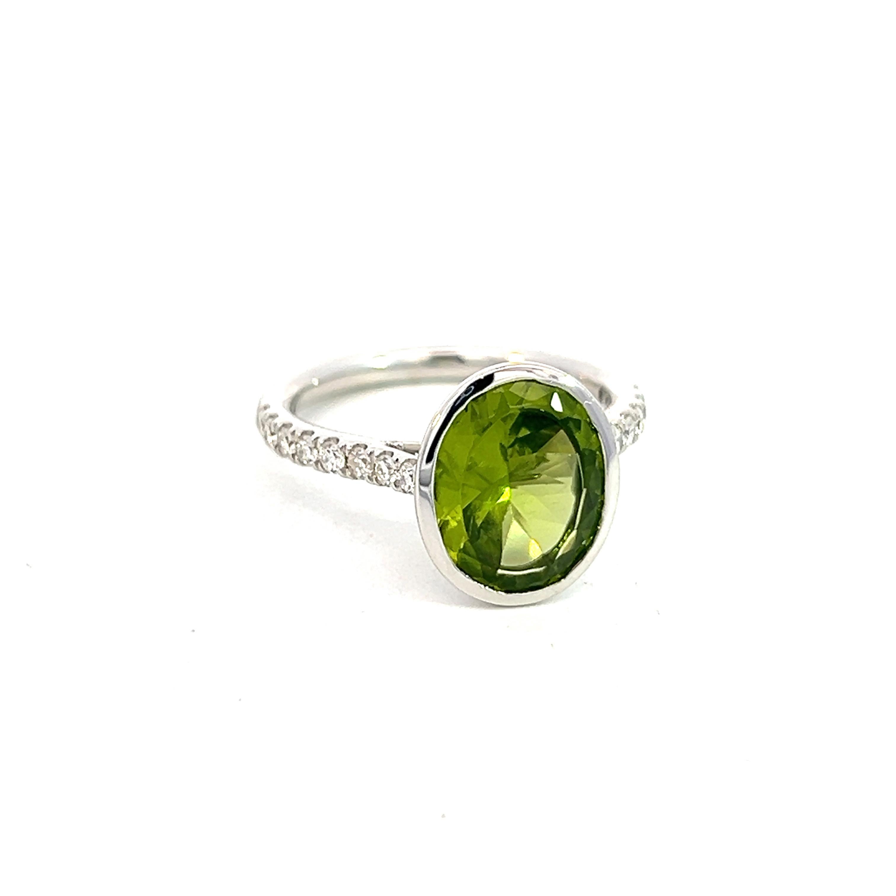 Natural Peridot Diamond Ring 6.5 14k W Gold 3.49 TCW Certified For Sale 1