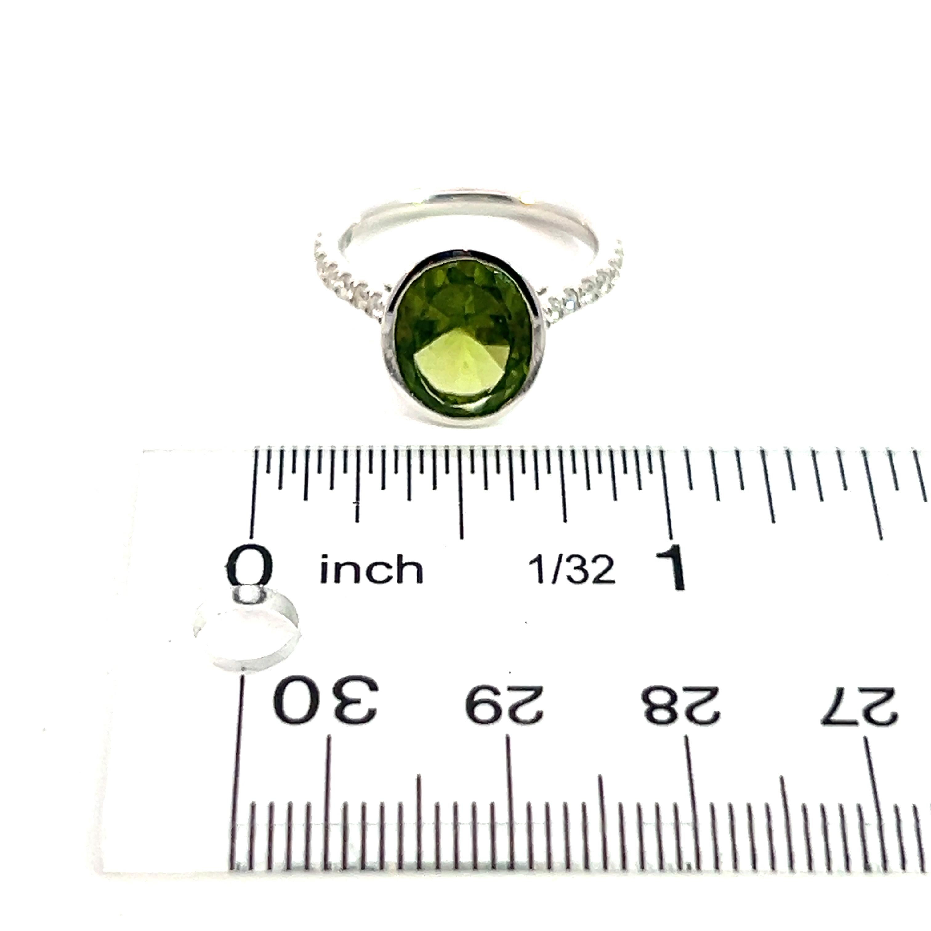 Natural Peridot Diamond Ring 6.5 14k W Gold 3.49 TCW Certified For Sale 3