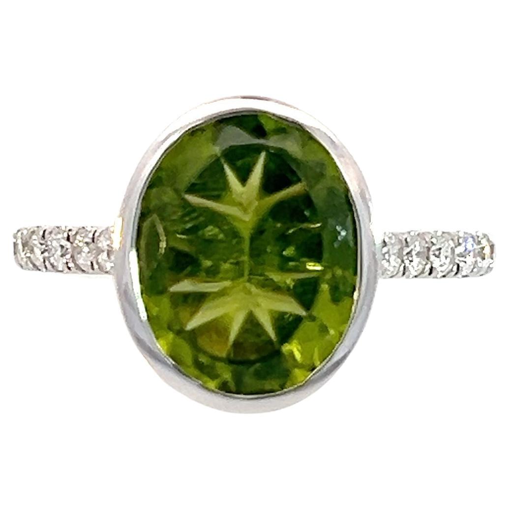 Natural Peridot Diamond Ring 6.5 14k W Gold 3.49 TCW Certified For Sale
