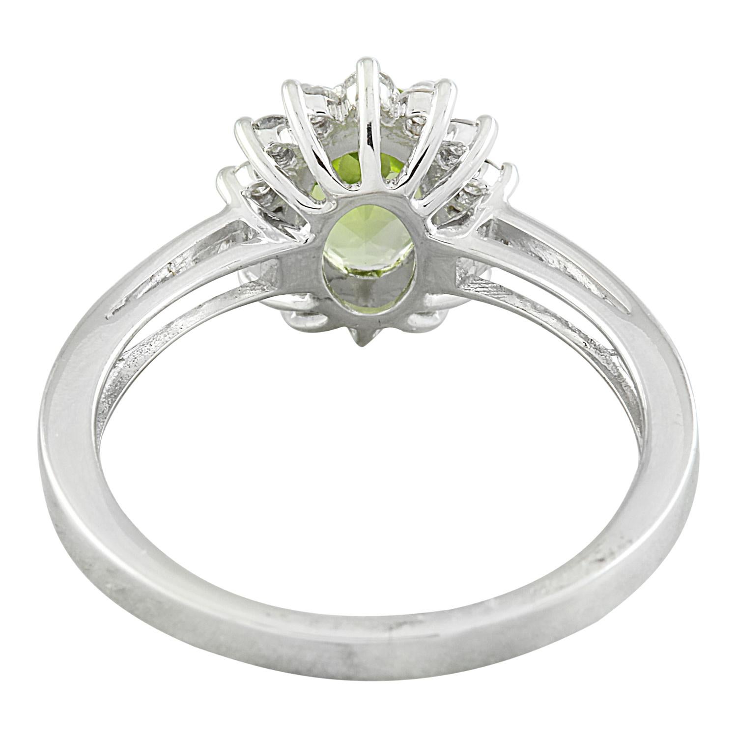 Oval Cut Natural Peridot Diamond Ring: Exquisite Beauty in 14K Solid White Gold For Sale