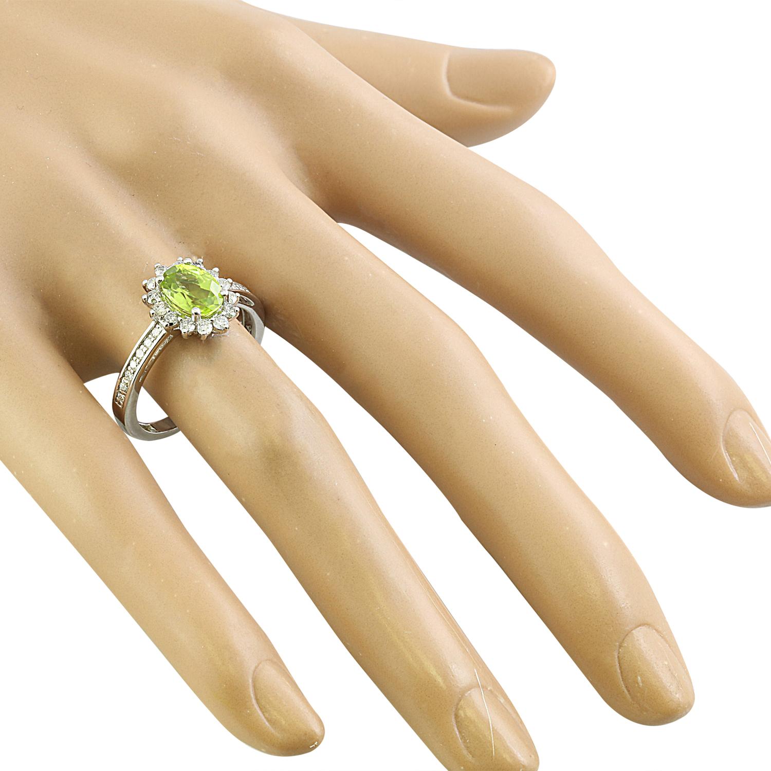 Natural Peridot Diamond Ring: Exquisite Beauty in 14K Solid White Gold In New Condition For Sale In Los Angeles, CA