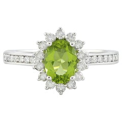 Natural Peridot Diamond Ring: Exquisite Beauty in 14K Solid White Gold