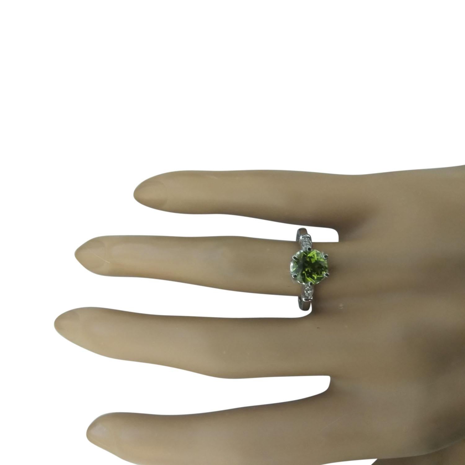 Round Cut Natural Peridot Diamond Ring in 14 Karat Solid White Gold  For Sale