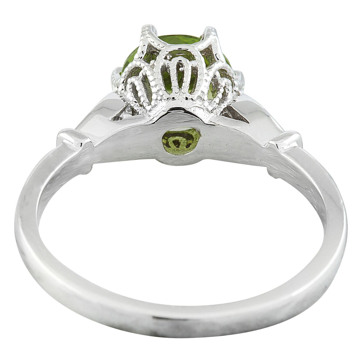 Women's Natural Peridot Diamond Ring in 14 Karat Solid White Gold  For Sale