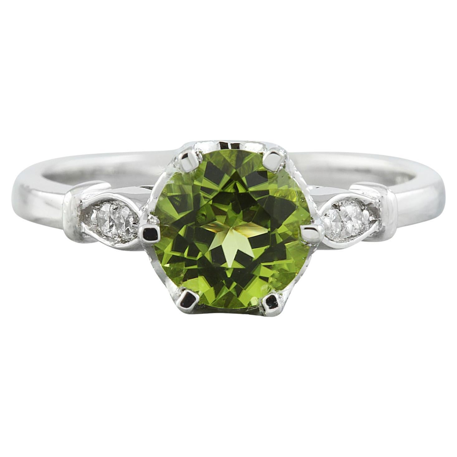 Natural Peridot Diamond Ring in 14 Karat Solid White Gold  For Sale