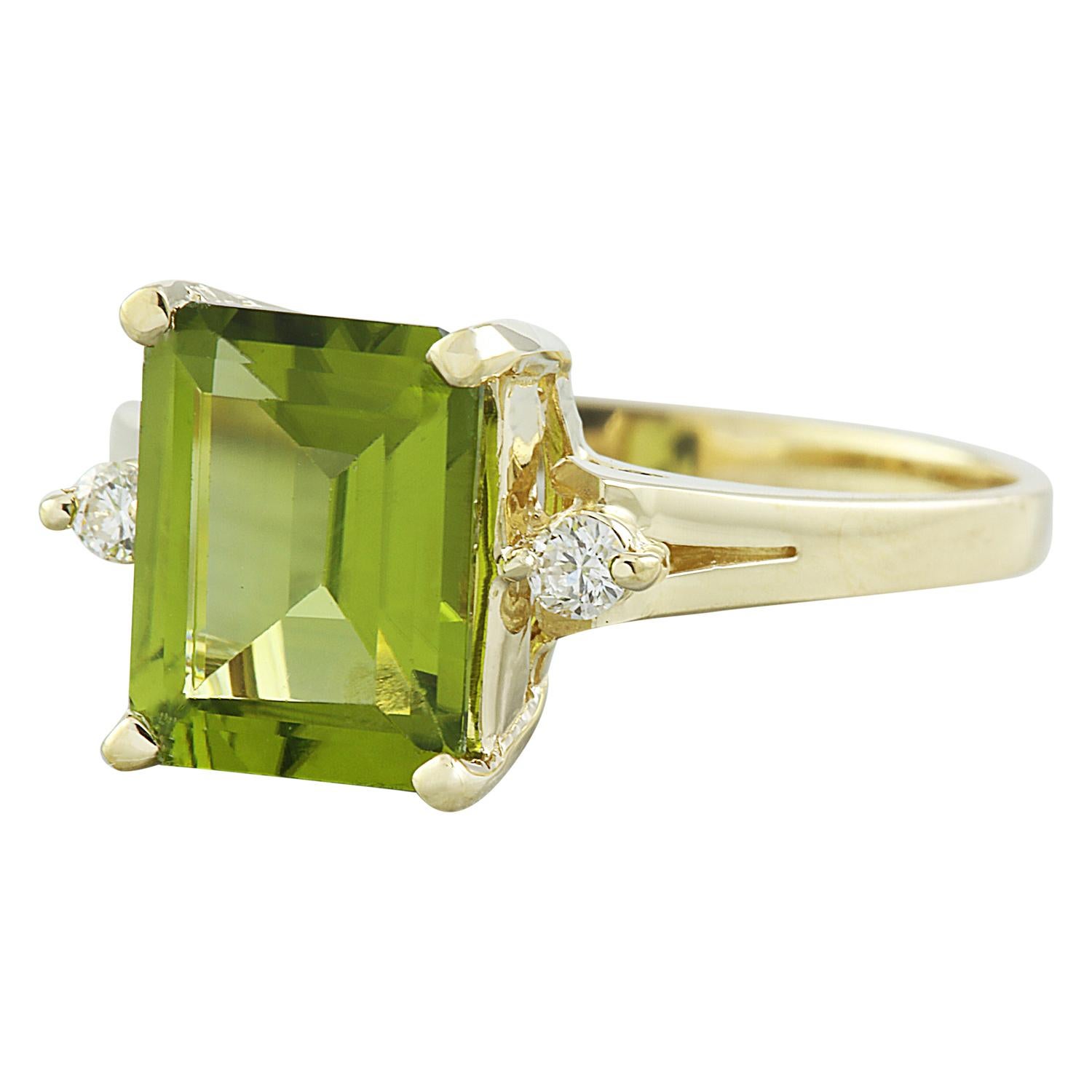 Women's Natural Peridot Diamond Ring in 14 Karat Solid Yellow Gold  For Sale