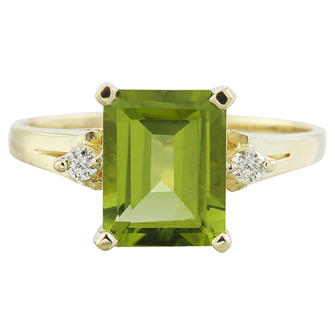 Natural Peridot Diamond Ring in 14 Karat Solid Yellow Gold  For Sale