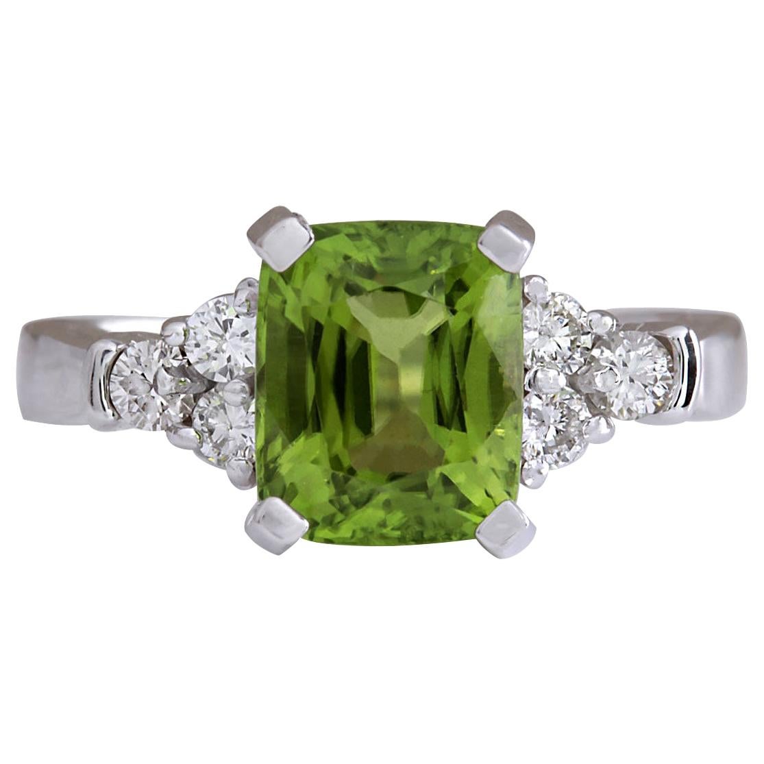 Natürlicher Peridot-Diamantring aus 14 Karat Weißgold 