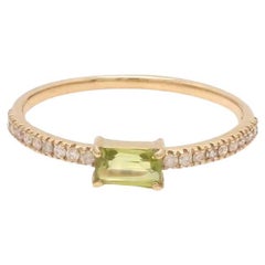 Natural Peridot diamond ring in 14k gold