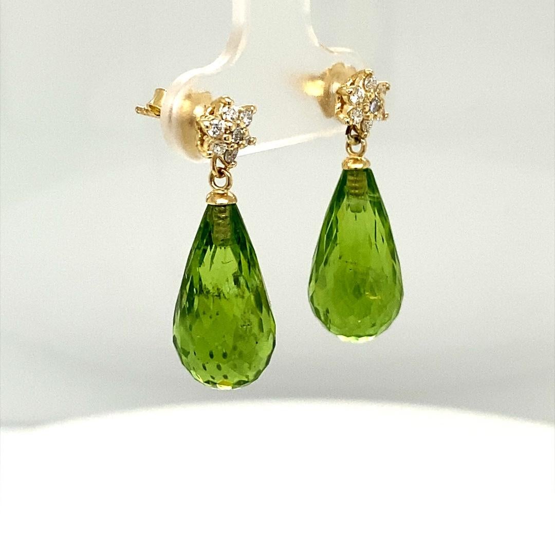 Contemporary Natural Peridot Diamond Yellow Gold Drop Earrings For Sale
