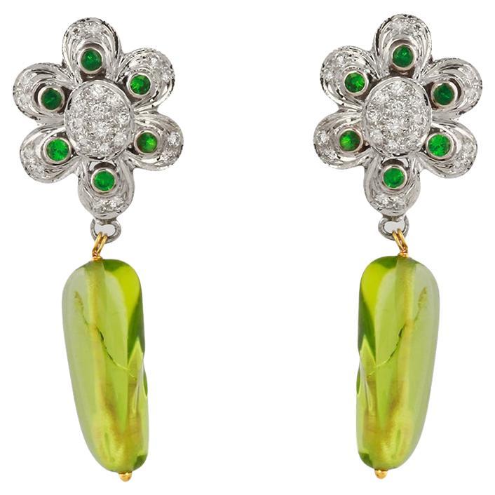 Natural Peridot Gold Earrings in 18K