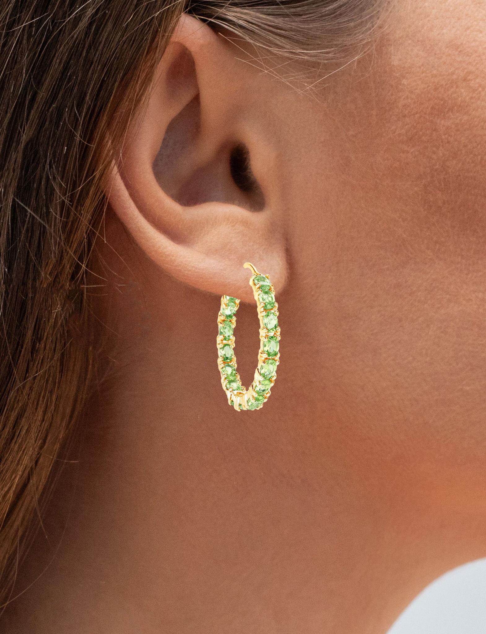 Contemporary Natural Peridot Hoop Earrings 5.15 Carats 14K Yellow Gold Plated Silver For Sale