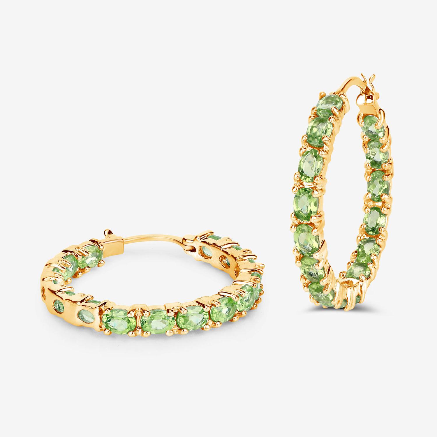 Natural Peridot Hoop Earrings 5.15 Carats 14K Yellow Gold Plated Silver For Sale 2