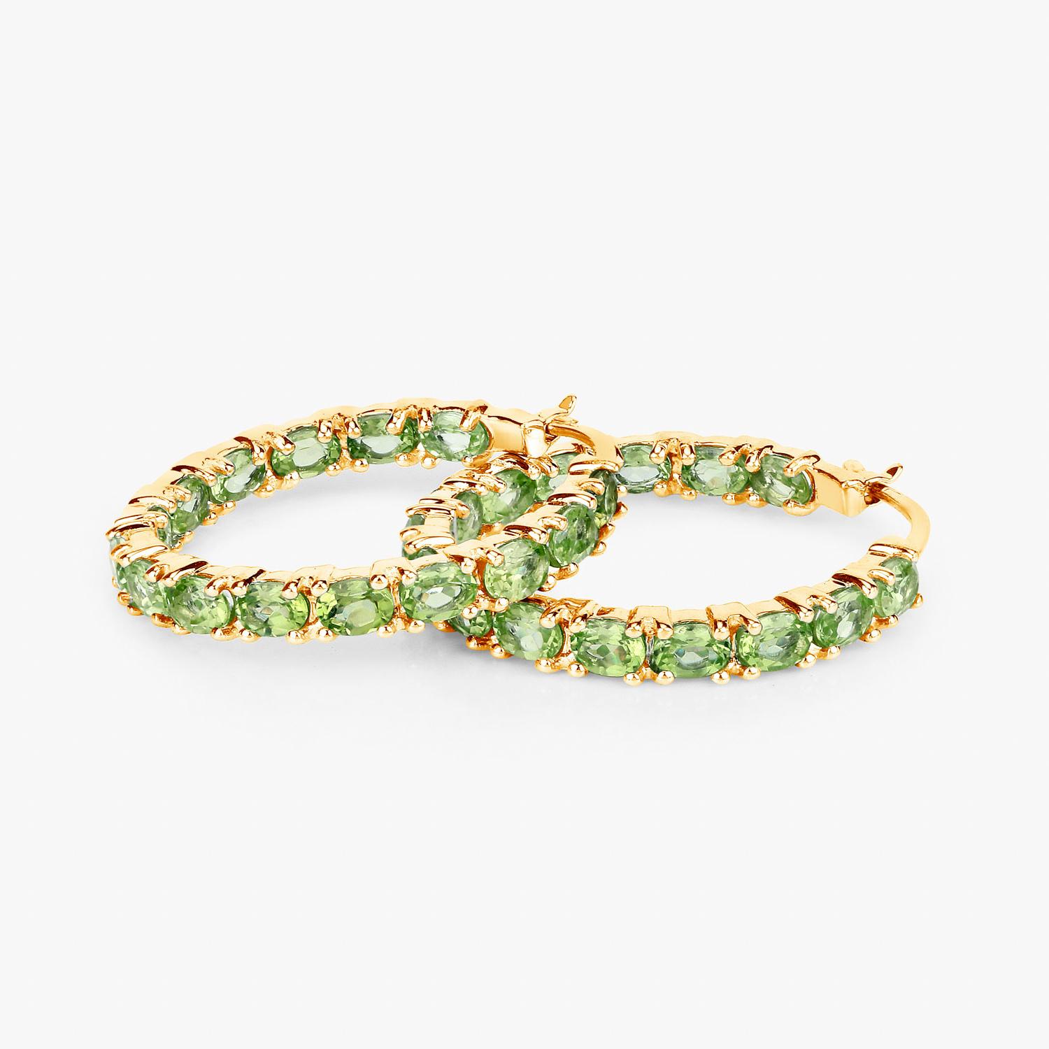 Natural Peridot Hoop Earrings 5.15 Carats 14K Yellow Gold Plated Silver For Sale 3
