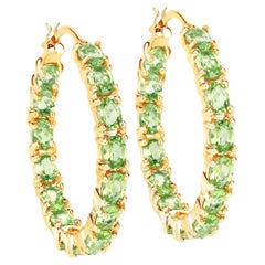 Natural Peridot Hoop Earrings 5.15 Carats 14K Yellow Gold Plated Silver