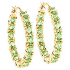 Orecchini a cerchio di peridoto naturale da 5,15 carati in argento placcato oro giallo 14 carati A. Silver