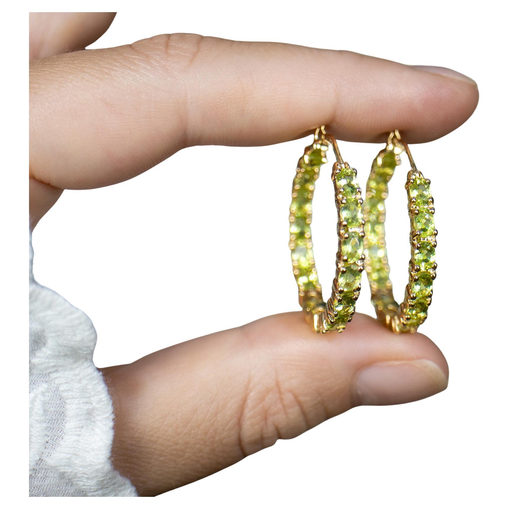 Natural Peridot Hoop Earrings 5.15 Carats 14K Yellow Gold Plated Silver