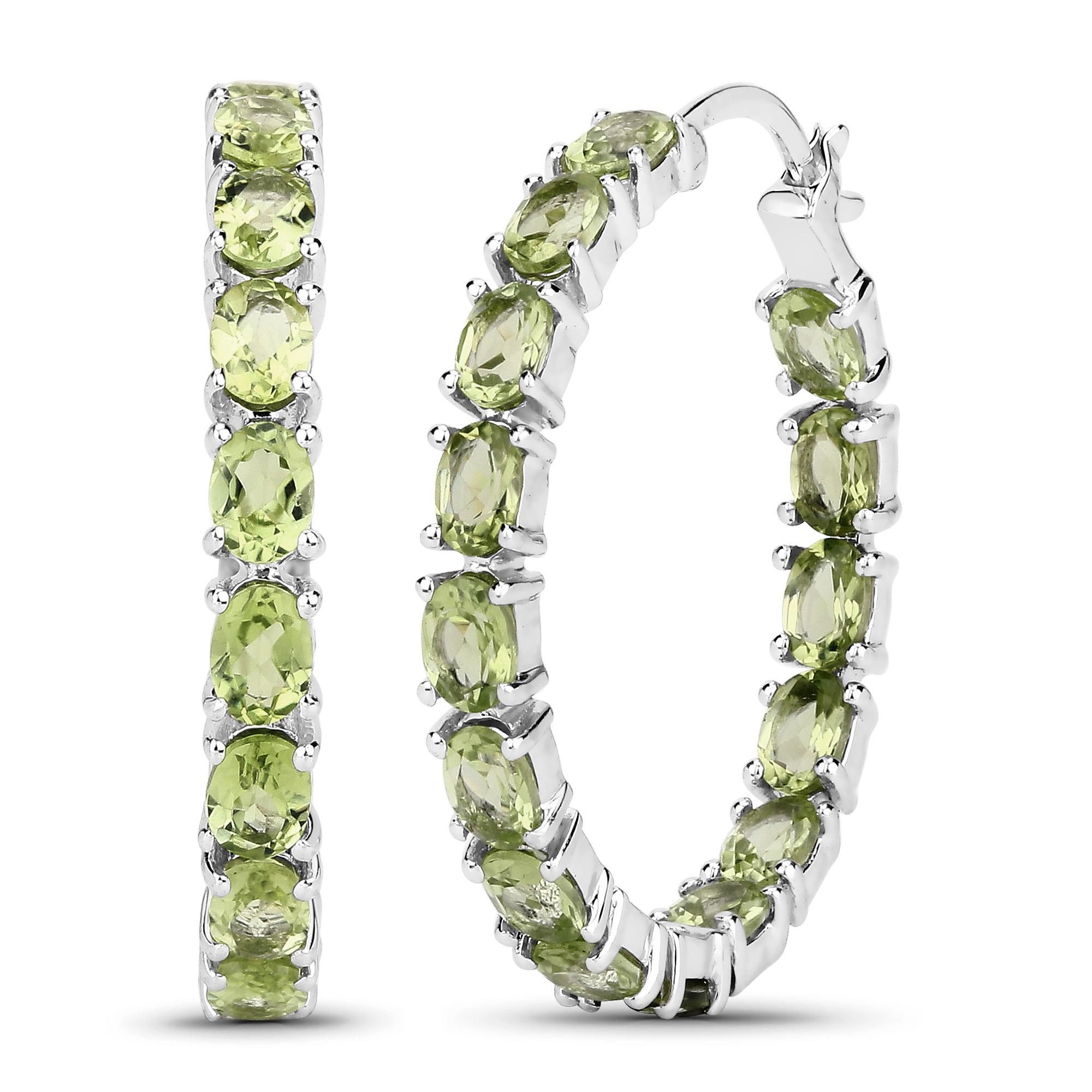 Moderno Natural Peridot Hoop Earrings 5.15 Carats Sterling Silver in vendita
