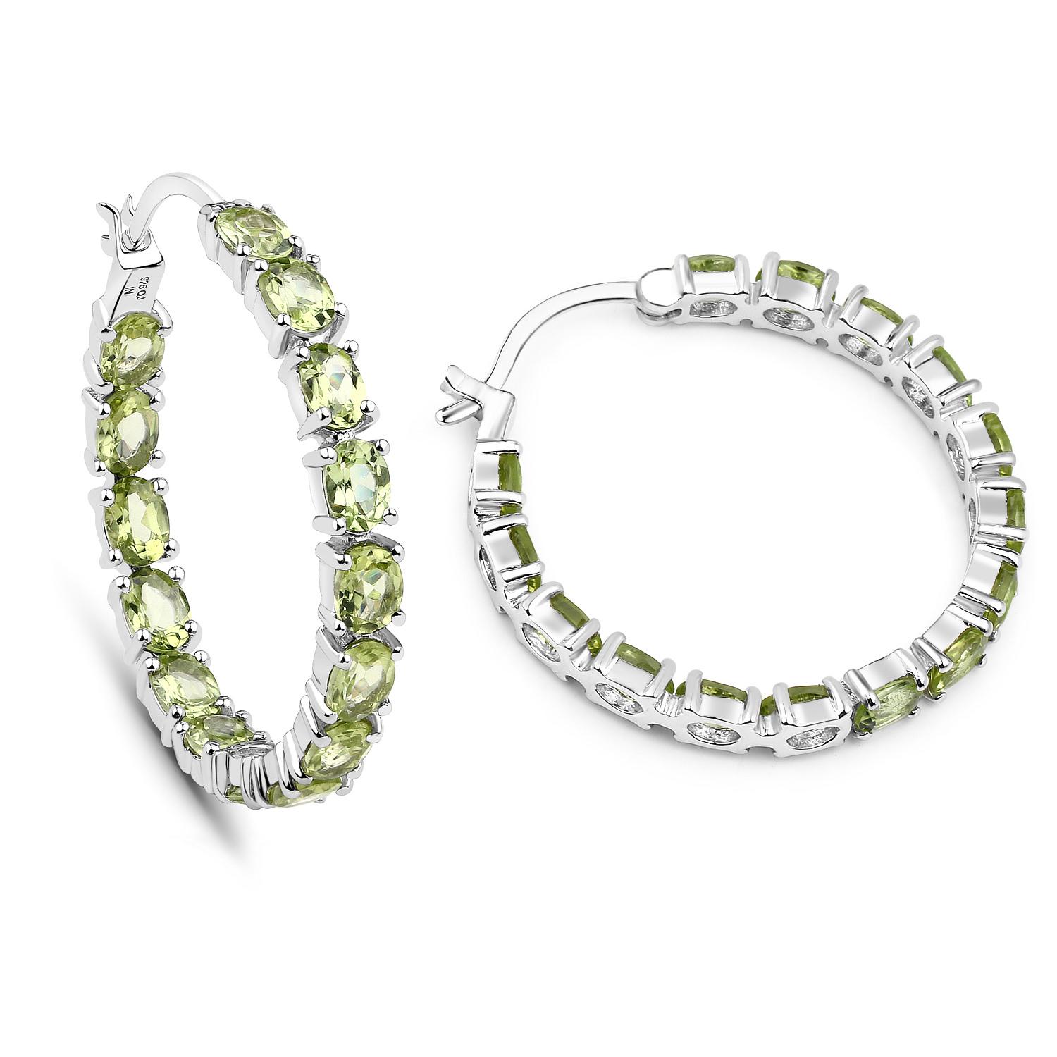 Taglio ovale Natural Peridot Hoop Earrings 5.15 Carats Sterling Silver in vendita