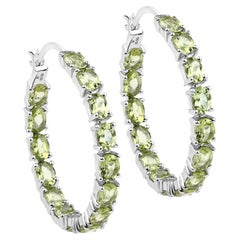Natural Peridot Hoop Earrings 5.15 Carats Sterling Silver
