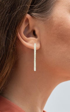 Natural Peridot Hoop Earrings Total 3.50 Carats Rhodium Plated Silver