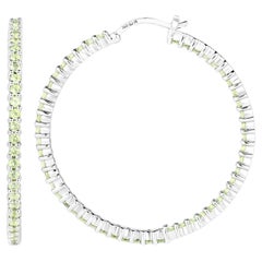 Pendientes de aro de peridoto natural Total 3.50 quilates Plata rodiada