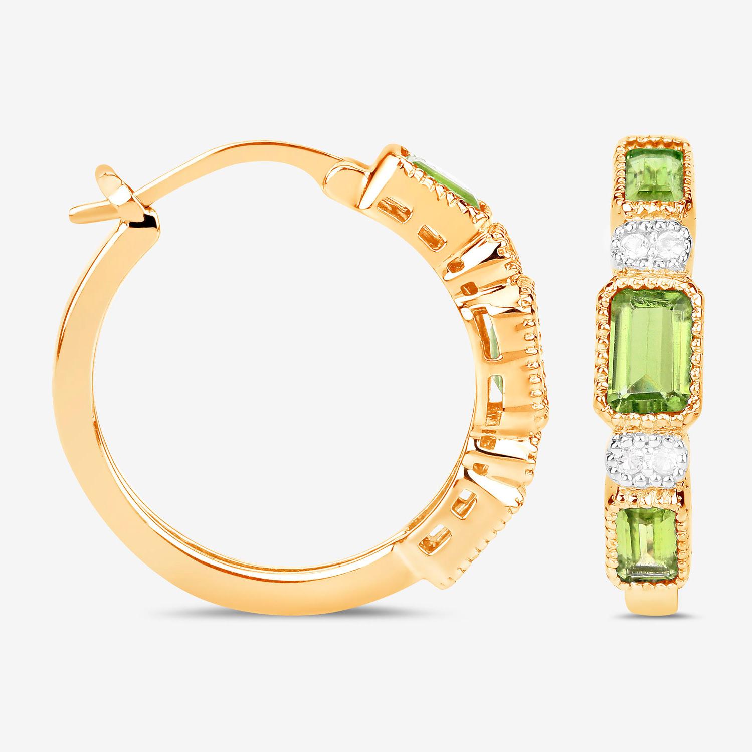 Natural Peridot Hoop Earrings White Topaz 2.44 Carats 14K Gold Plated Silver In Excellent Condition For Sale In Aliso Viejo, CA