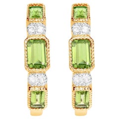 Pendientes de aro de peridoto natural Topacio blanco 2,44 quilates Plata chapada en oro de 14 quilates