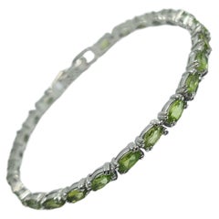 Natural Peridot Marquise Cut Tennis Bracelet .925 Sterling Silver Rhodium Plated