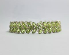 Natural Peridot Marquise, Round Cut .925 Sterling Silver Rhodium Plated Bracelet