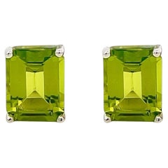 Natural Peridot Stud Earrings 14k White Gold 4.41 TCW Certified