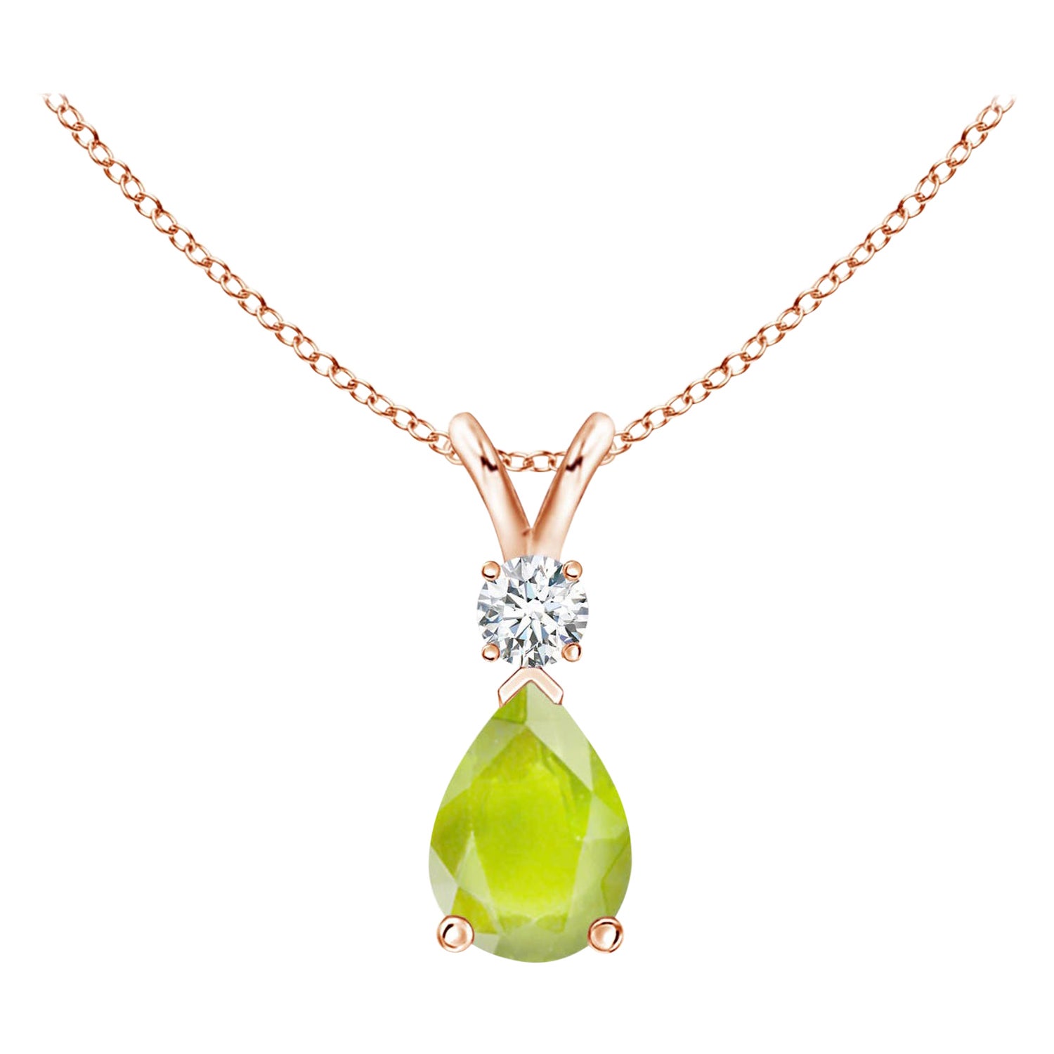 Ciondolo a goccia di peridoto naturale con diamante in oro rosa 14K